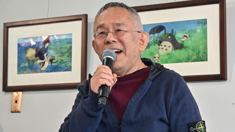 "The Boy and the Heron" producer Toshio Suzuki speaks at a news conference in Los Angeles on March 11, 2024. - Richard A. Brooks/AFP/Getty Images