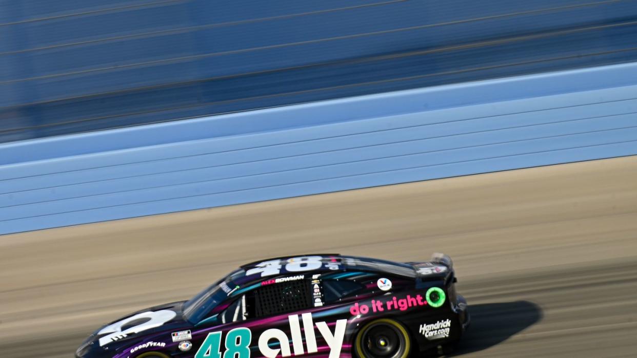 lebanon, tennessee june 25 alex bowman, driver of the 48 ally chevrolet, drives during the nascar cup series ally 400 at nashville superspeedway on june 25, 2023 in lebanon, tennessee photo by logan rielygetty images