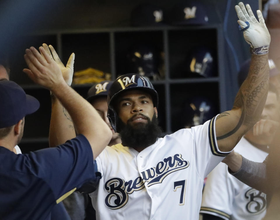 If a month like April is in Eric Thames, then so too can it be in him in September for the Milwaukee Brewers. (AP)