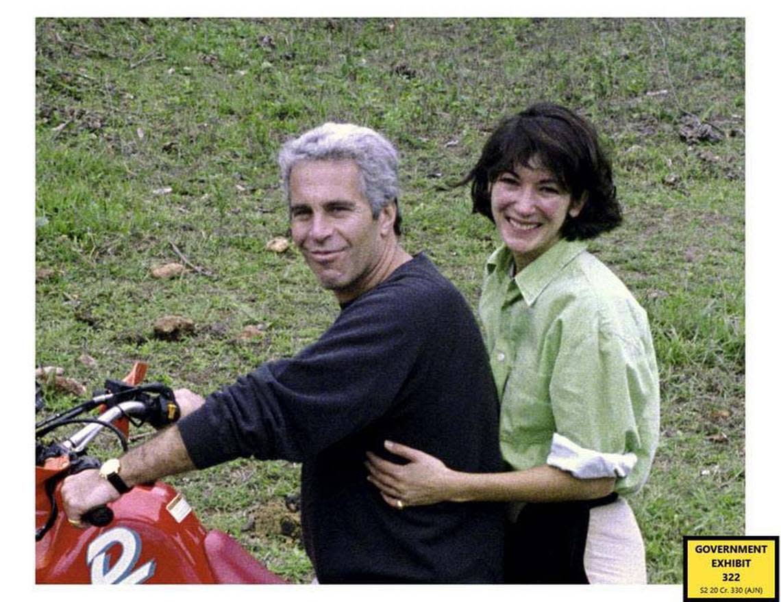 Jeffrey Epstein and Ghislaine Maxwell in a photograph introduced as evidence at her sex trafficking trial.