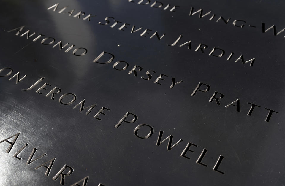 Antonio Dorsey Pratt's name is shown at 9/11 Memorial Pool on Wednesday, June 29, 2022 in New York. Pratt's portrait was the last one hung in the 9/11 Memorial & Museum. (AP Photo/Julia Nikhinson)