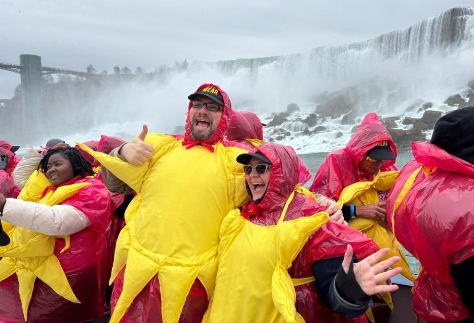 People dressed as the sun at Niagara Falls