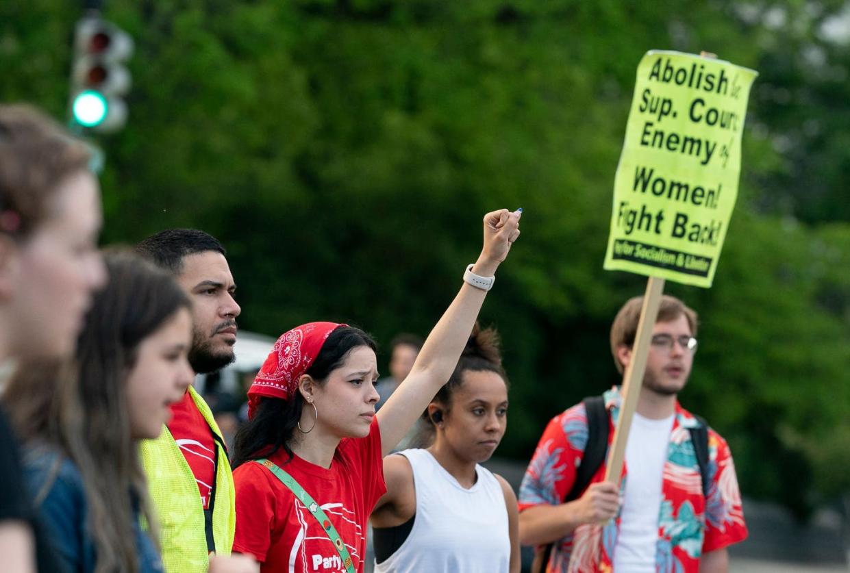 <span>Abortion-rights activists gather in front of the Supreme Court in May 2022 ahead of the Dobbs decision. </span> <span><a href="https://media.gettyimages.com/photos/prochoice-demonstrators-gather-in-front-of-the-us-supreme-court-in-picture-id1240609506?s=2048x2048" rel="nofollow noopener" target="_blank" data-ylk="slk:Stefani Reynolds/AFP via Getty Images;elm:context_link;itc:0;sec:content-canvas" class="link ">Stefani Reynolds/AFP via Getty Images </a></span>