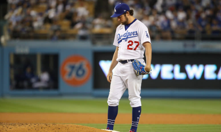 Trevor Bauer on the mound for the Dodgers.