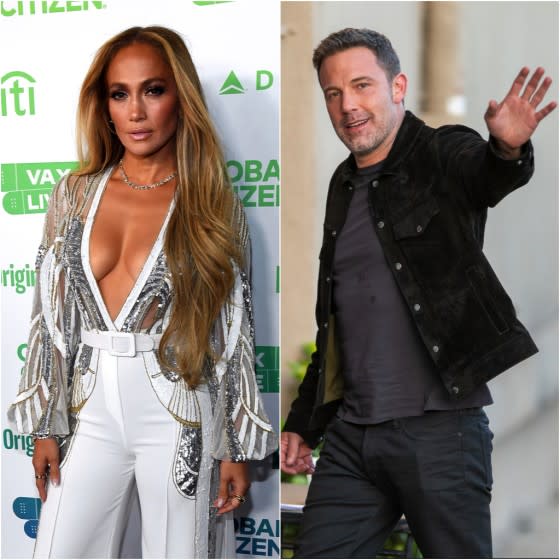 A diptych of Jennifer Lopez and Ben Affleck. Credit: Kevin Mazur/Getty Images; RB/Bauer-Griffin/GC Images