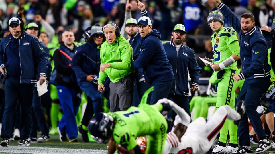 Pete Carroll reacts during a game against the San Francisco 49ers. - Jane Gershovich/Getty Images