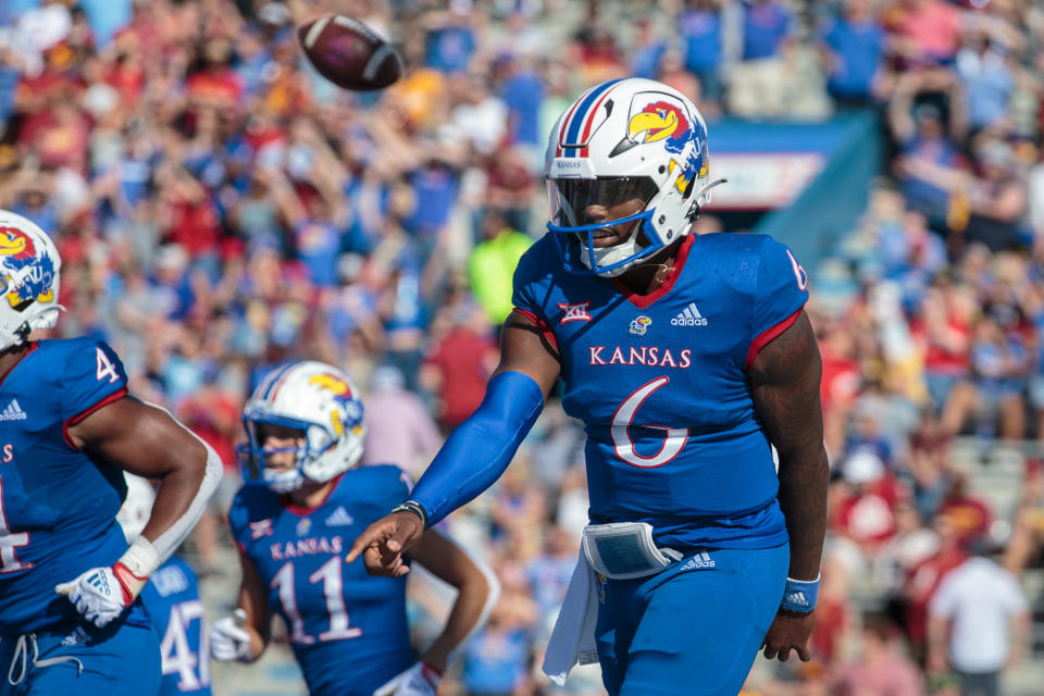 Oct 1, 2022; Lawrence, Kansas. Mandatory Credit: William Purnell-USA TODAY Sports