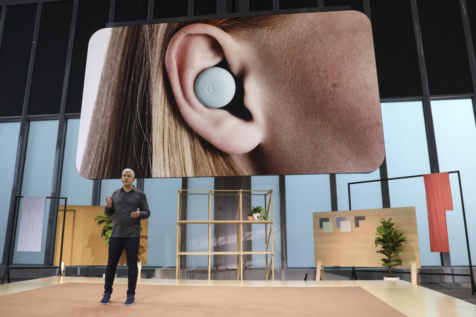 NEW YORK, NY - OCTOBER 15: Rick Osterloh, SVP of devices and services at Google, discusses the new Google Pixel Buds ear pods  during a Google launch event on October 15, 2019 in New York City. Google's new ear buds will be released in Spring 2020 and retail for $179.  (Photo by Drew Angerer/Getty Images)