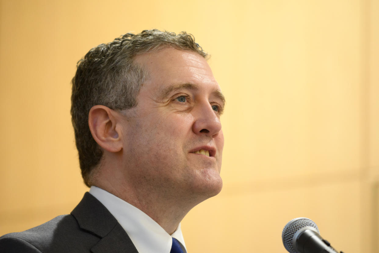 James Bullard, president and chief executive officer of the Federal Reserve Bank of St. Louis, speaks at an event in Tokyo, Japan, on Tuesday, May 29, 2018. Japans tough fight to beat a deflationary mindset has been instructive for the rest of the world to understand the consequences of inflation expectations rooted at a low level, said Bullard. Photographer: Akio Kon/Bloomberg via Getty Images