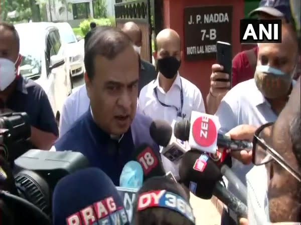 Senior BJP leader Himanta Biswa Sarma speaking to reporters outside BJP chief JP Nadda's house. (Photo/ANI)