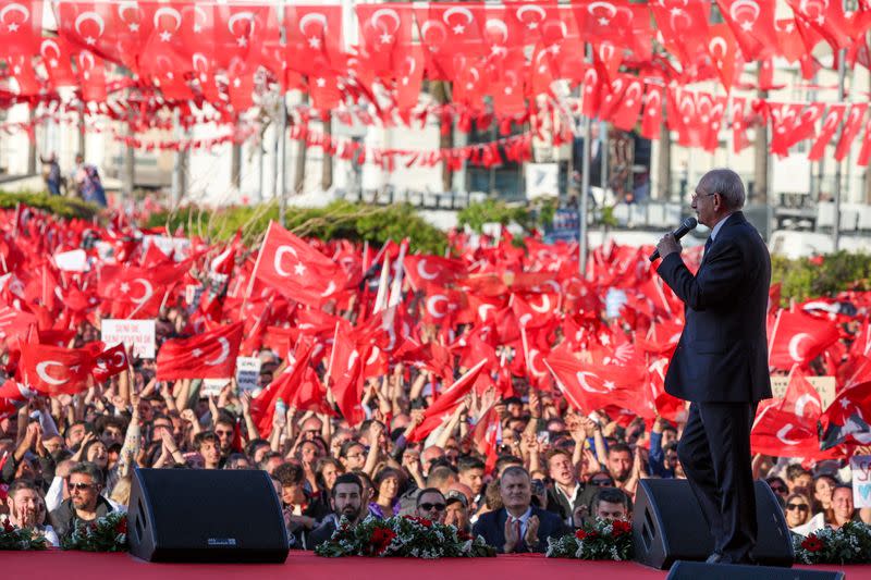 FILE PHOTO: Kemal Kilicdaroglu, presidential candidate of main opposition alliance, holds an election rally in Izmir