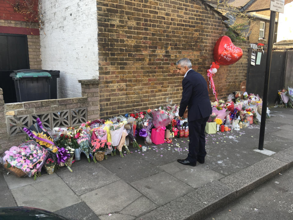 <em>Tributes – on Friday London Mayor Sadiq Khan and Tottenham MP David Lammy visited the scene where Tanesha Melbourne-Blake was gunned down (Picture: SWNS)</em>