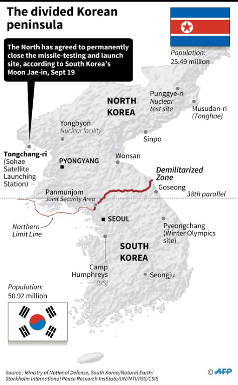 Map of the Korean peninsula locating Tongchang-ri (Sohae Satellite Launching Station), which North Korea agreed to permanently close