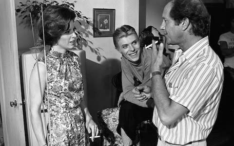 Candy Clark, David Bowie and Nicolas Roeg on the set of The Man Who Fell to Earth