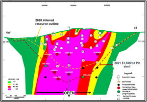 Adumbi Longitudinal Section Looking Northeast with Drill Hole (Grade x Metre)