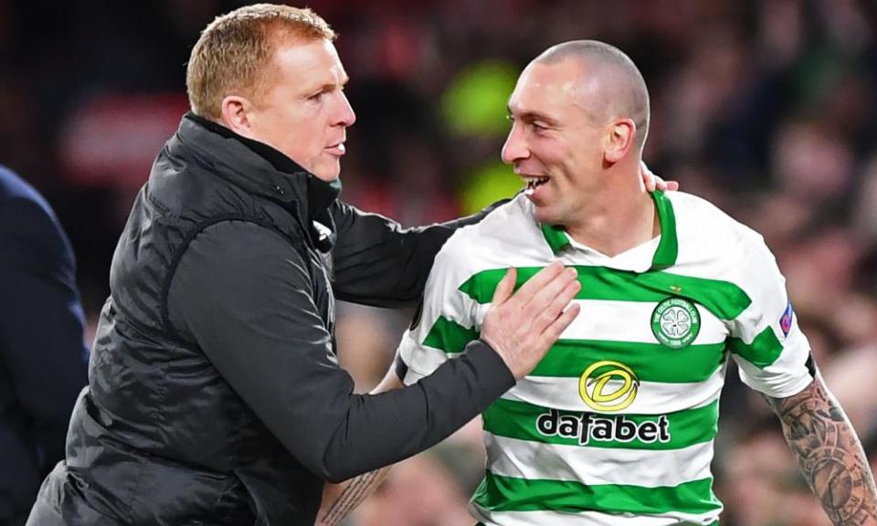 Celtic head coach Neil Lennon and Scott Brown