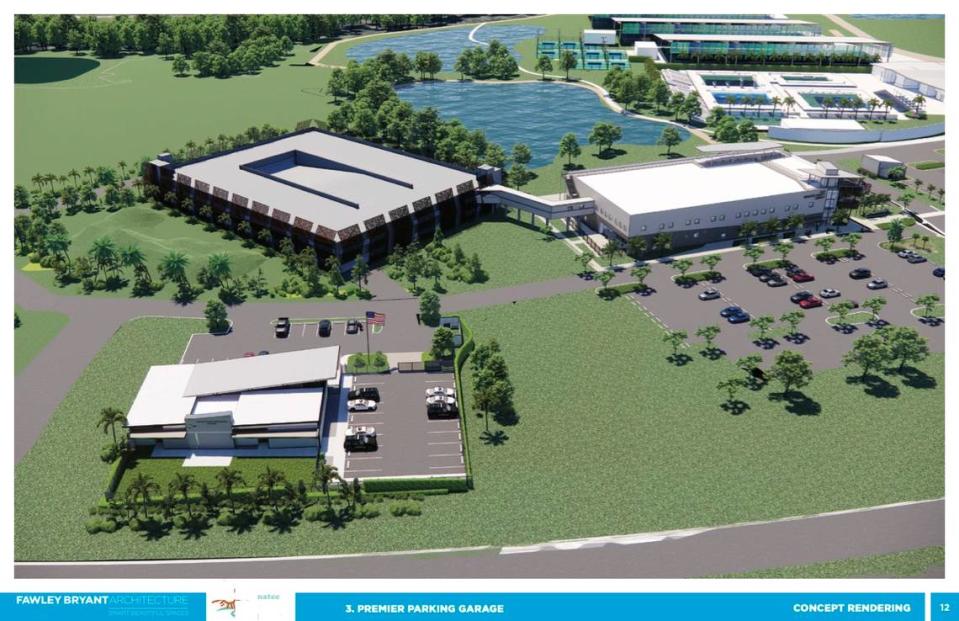 A rendering shows how the proposed 600-space parking garage at Premier Sports Campus in Lakewood Ranch could look. Manatee County officials said they would prefer the garage to be in a centralized location on the property, however.