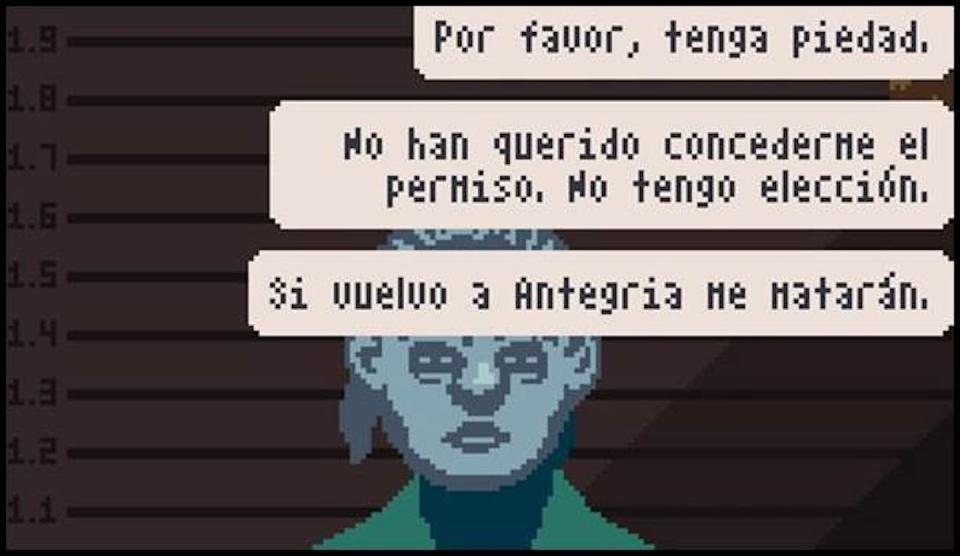 Captura de pantalla de un momento del videojuego. <a href="https://papersplea.se/" rel="nofollow noopener" target="_blank" data-ylk="slk:Papers, Please.;elm:context_link;itc:0;sec:content-canvas" class="link ">Papers, Please.</a>