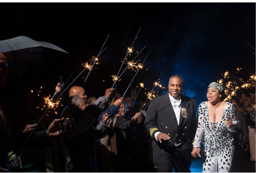 Guests celebrate the Oct. 14 wedding of April Ryan and James Ewing. (Photo: Clapp Studios Photography)