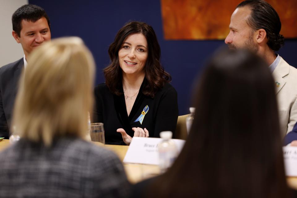 Svitlana Miller of To Ukraine with Love, speaks to U.S. Ambassador Bridget A. Brink during a meeting with members of the Utah trade delegation at the embassy in Kyiv, Ukraine, on Tuesday, May 2, 2023. | Scott G Winterton, Deseret News