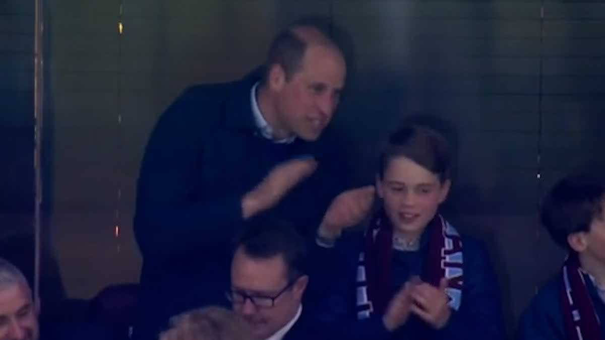 Prince William was seen smiling and applauding in the Villa Park stands in Birmingham with his eldest son on Thursday evening (TNT sports)
