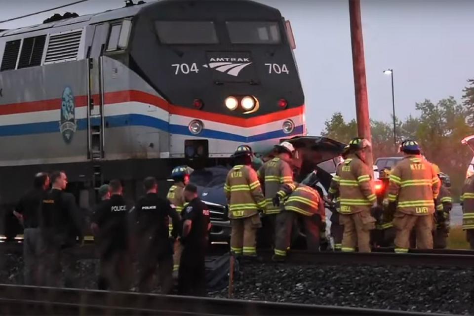 <p>WKBW TV</p> The aftermath follow an Amtrak train hitting a truck in North Tonawanda, N.Y., on May 17