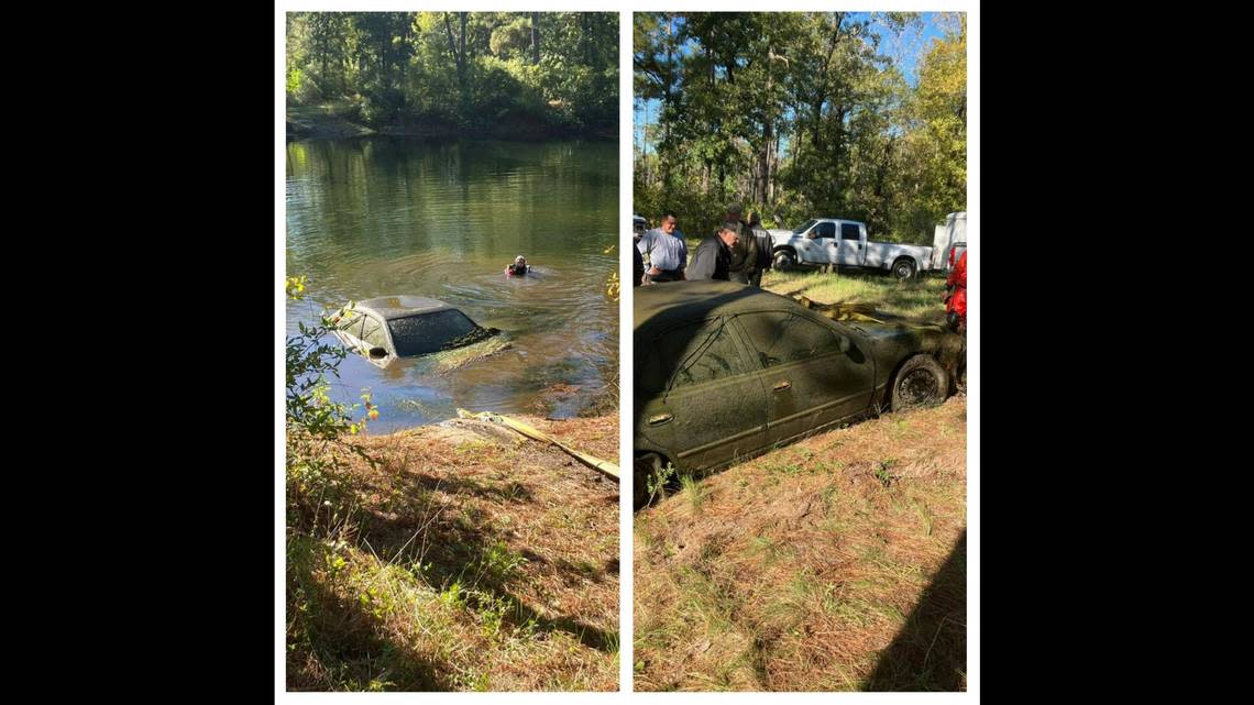 Investigators pulled a sunken car out the pond, which they learned had been stolen in 1996. Trinity County Sheriff Woody Wallace.