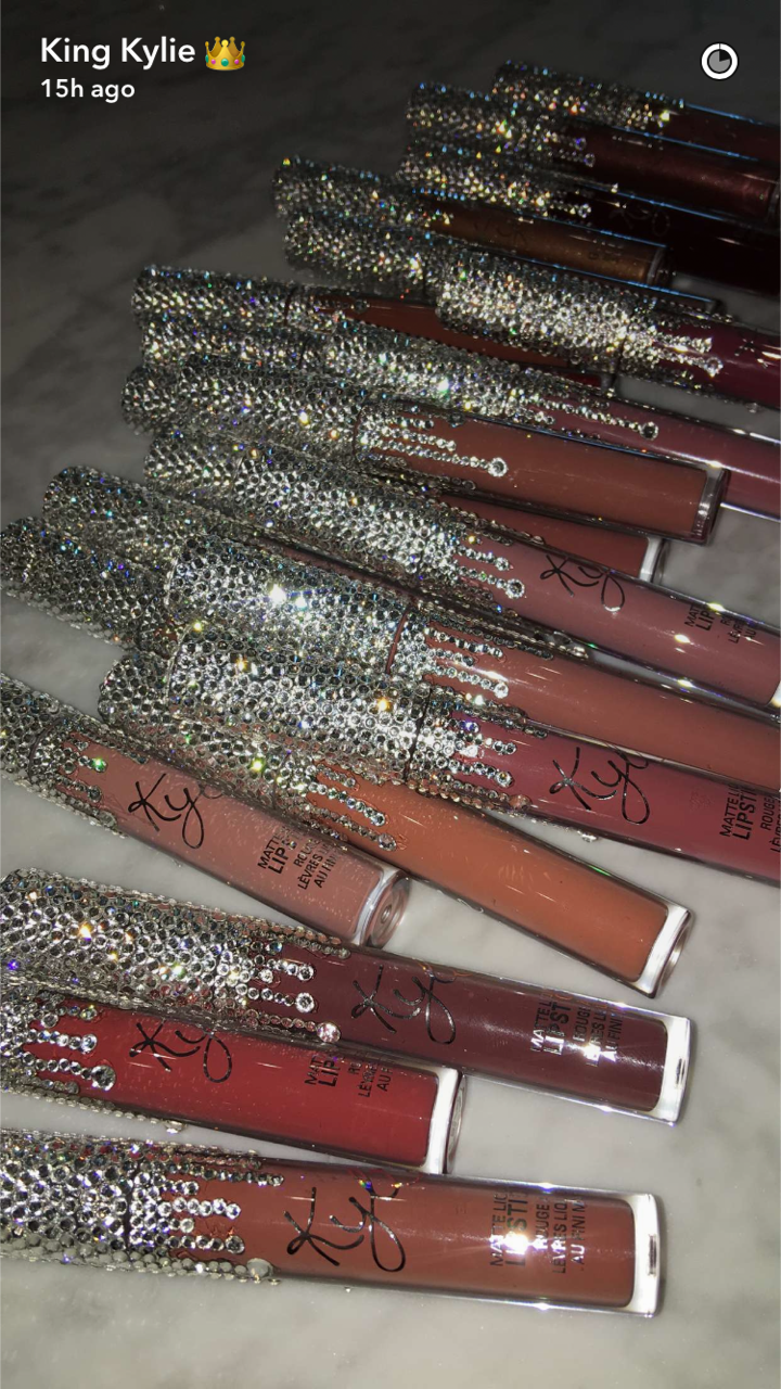 Kylie Jenner showed off Kylie Lip Kits dripping in jewels on her Snapchat and we are screaming