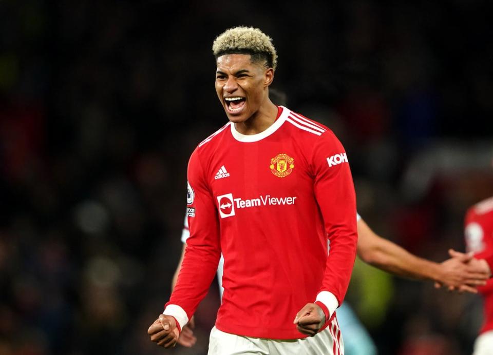 Manchester United’s Marcus Rashford celebrates after the final whistle (Zac Goodwin/PA) (PA Wire)