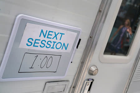 An RV converted into a mobile meditation studio called Calm City is pictured in the Manhattan borough of New York City, New York, U.S. July 26, 2017. REUTERS/Carlo Allegri