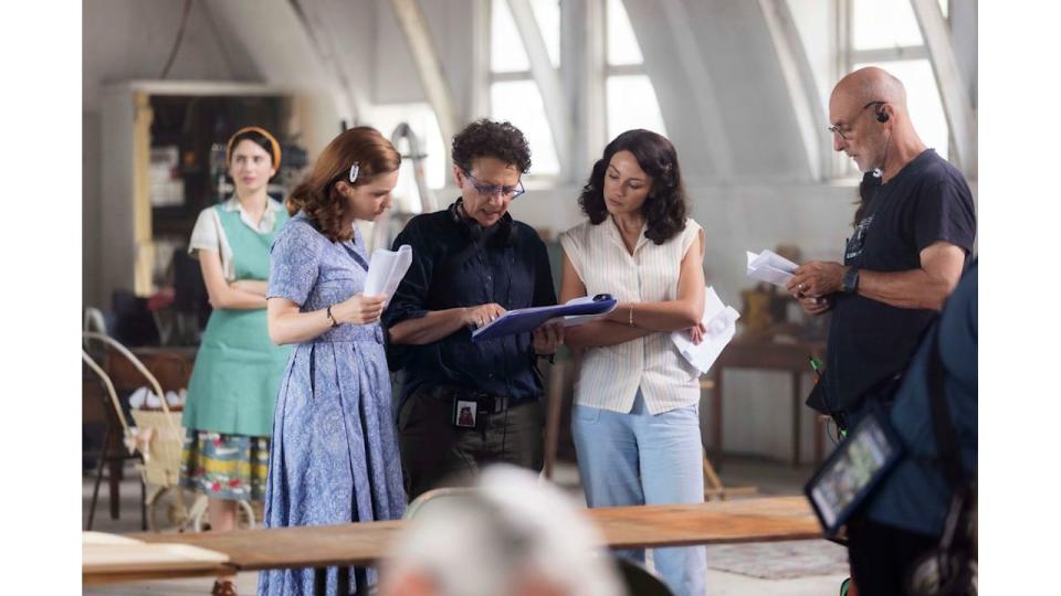 Faye Marsay and Michelle Keegan on set