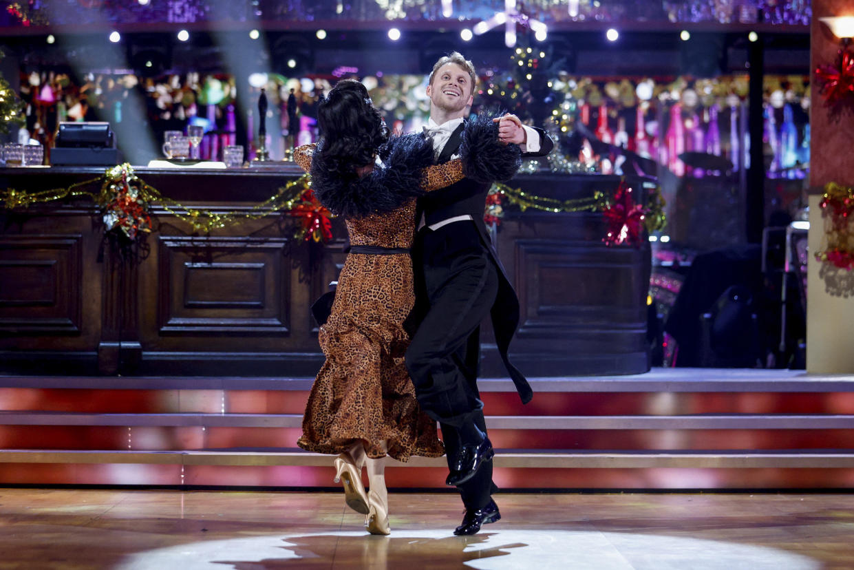 Nancy Xu and Jamie Borthwick danced a festive quickstep on the Strictly Christmas special. (BBC)