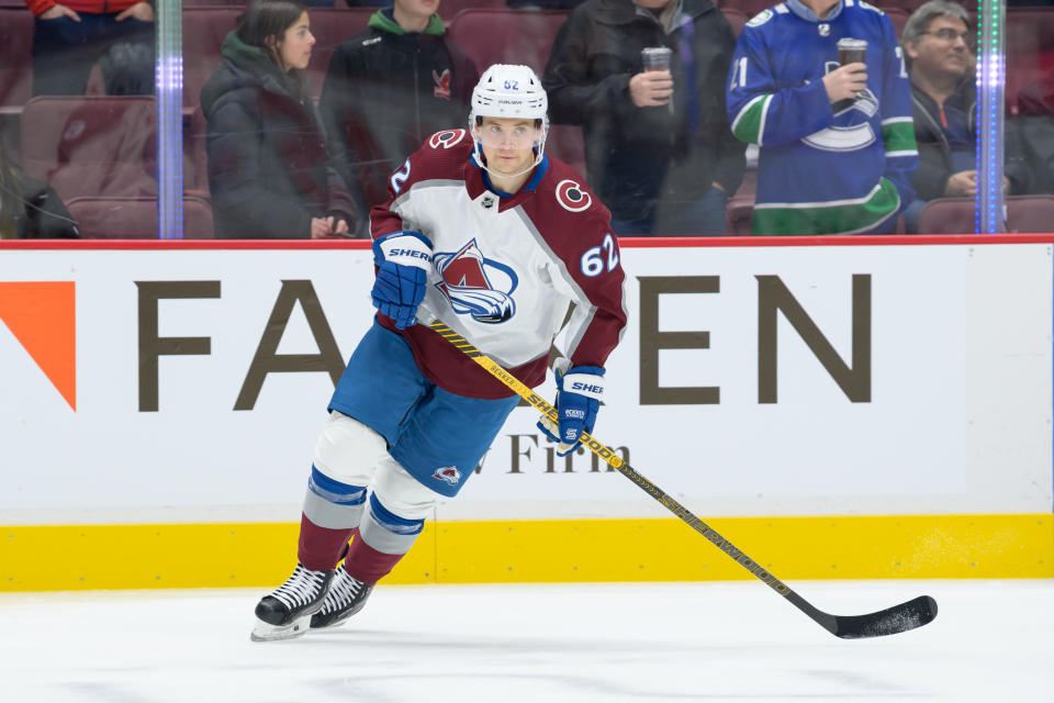 Artturi Lehkonen #62 of the Colorado Avalanche is an NHL forward