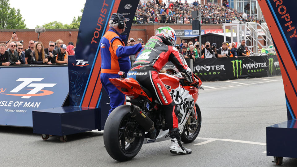 Racer Rennie Scaysbrook competing in the 2023 Isle of Man TT.