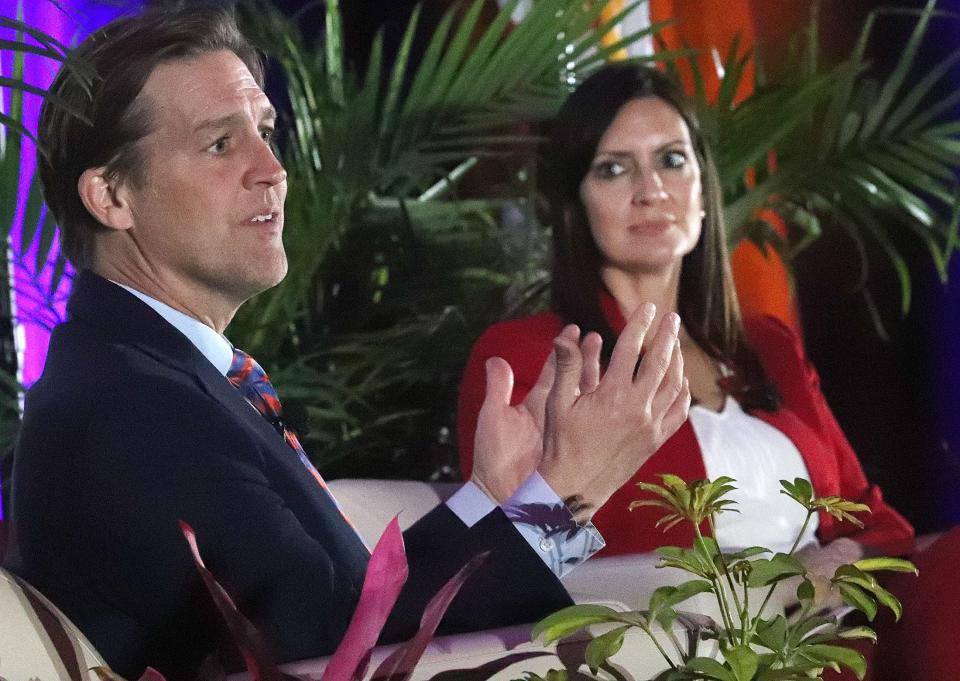 Ben Sasse, the new University of Florida president, speaks with Lt. Gov. Jeanette Núñez in a fireside chat at the Daytona Regional Chamber of Commerce annual meeting Tuesday.