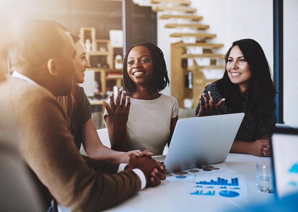 A group of college students having a roundtable discussion.