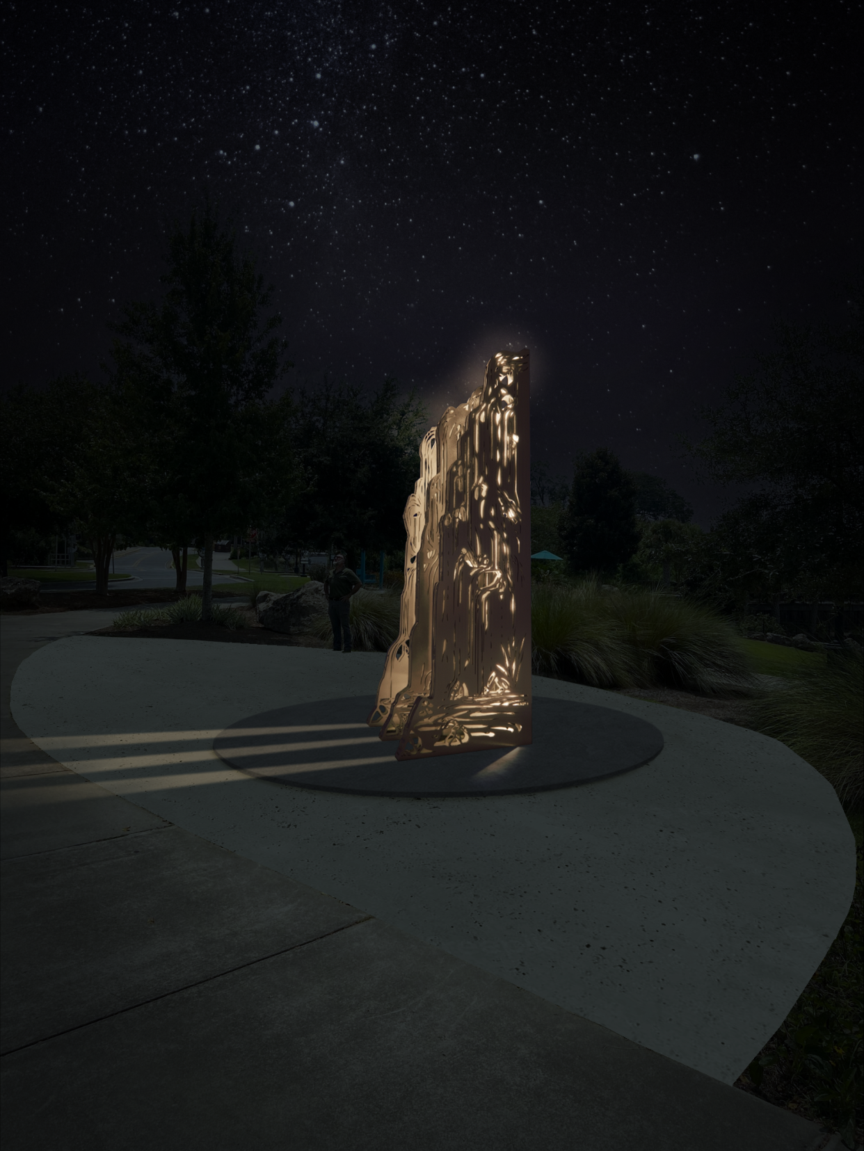 Early artist rendering shows a proposed sculpture for Cascades Park in honor of Tallahassee's bicentennial anniversary.