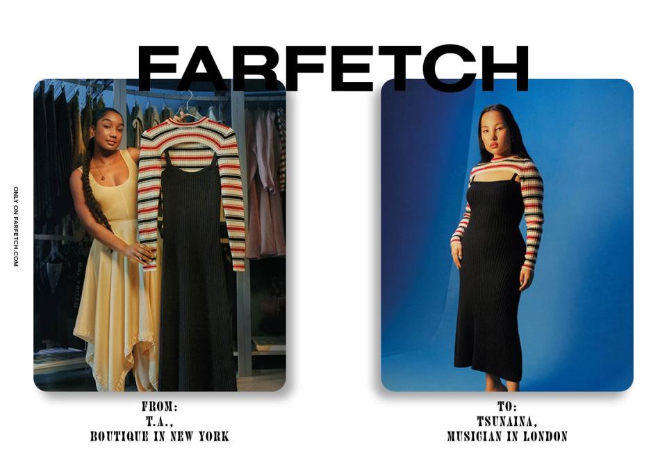 <p>Luxury retailer <a href="https://www.farfetch.com/uk/shopping/women/items.aspx" rel="nofollow noopener" target="_blank" data-ylk="slk:Farfetch;elm:context_link;itc:0;sec:content-canvas" class="link ">Farfetch</a> is a veritable one-stop shop for the best that the fashion industry has to offer - and that goes for boutiques as well as products.</p><p>As a platform that allows shoppers to buy from boutiques around the world, hosting their wares on one platform, the retailer is renowned for celebrating individual bricks and mortar stores.</p><p>It makes that clear in its latest campaign, ''The Perfect Match' #onlyonfarfetch', photographing the boutiques' founders and CEOs, matching them with figures renowned for their character and creativity: actor Huang Jingyu, artist Chloe Wise, entrepreneur Tamu McPherson, writer and curator Antwuan Sargent, filmmaker Pam Nasr and musician Tsunaina.</p><p>Pictured: Telsha Anderson, founder of T.A, New York, and Tsunaina.</p><p>Photographer: Frank Lebon.</p>