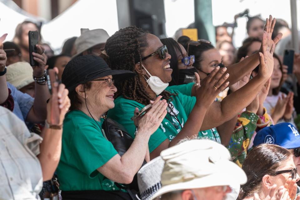 Fans cheer for poet Amanda Gorman.