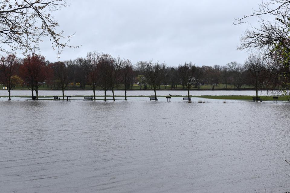 Parts of Cooper River Park are submerged during heavy rain on April 3. There's a possibility of more rain for South Jersey on Friday, April 12, before a brief drying-out period.