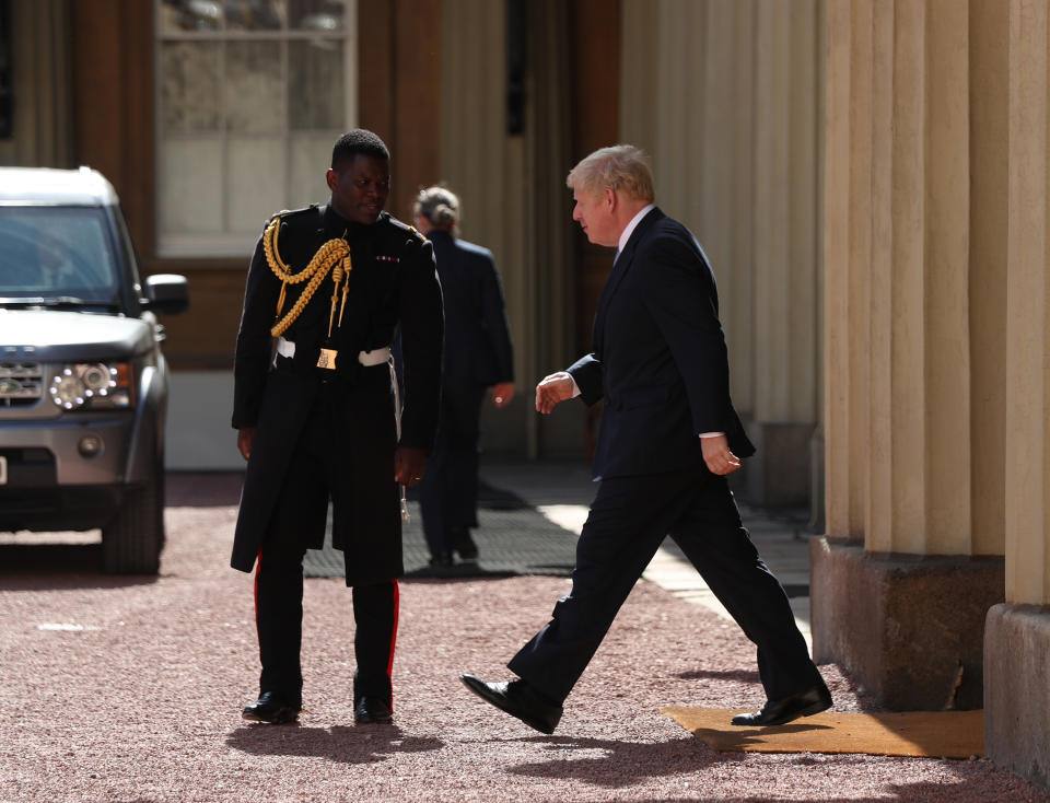 Newly Prime Minister Boris Johnson leaves Buckingham Palace in London, following an audience with Queen Elizabeth II where he was invited to become Prime Minister and form a new government.