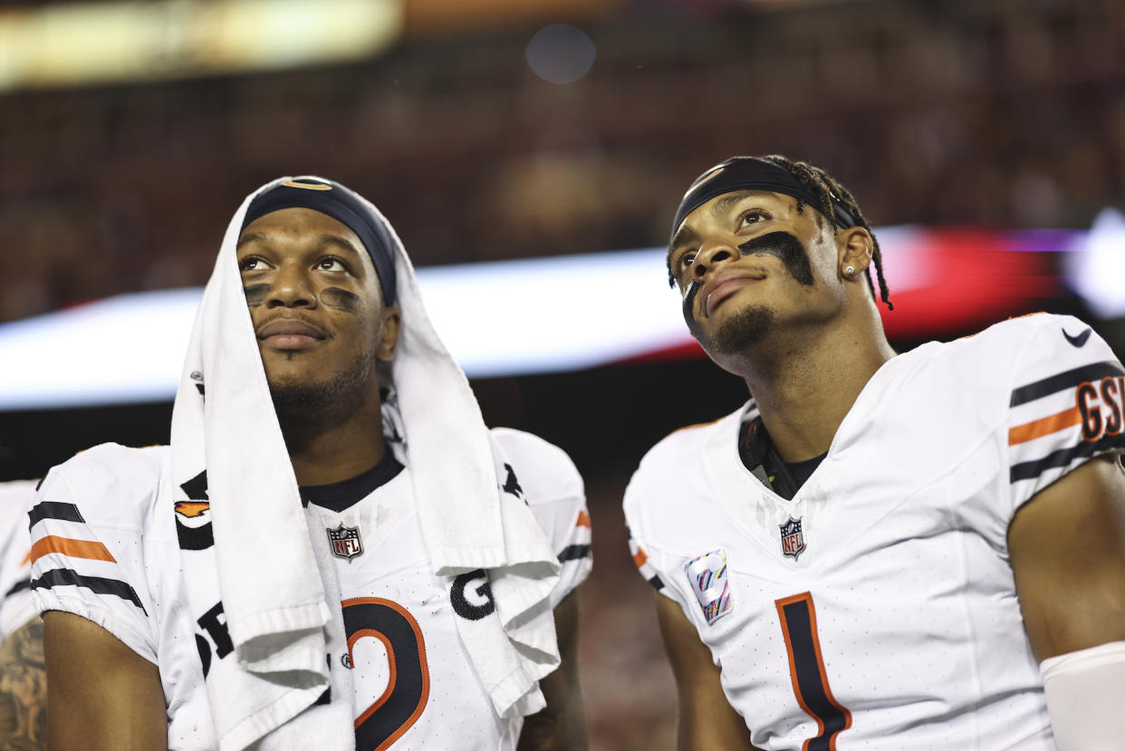 DJ Moore (L) and Justin Fields. (Michael Owens/Getty Images)