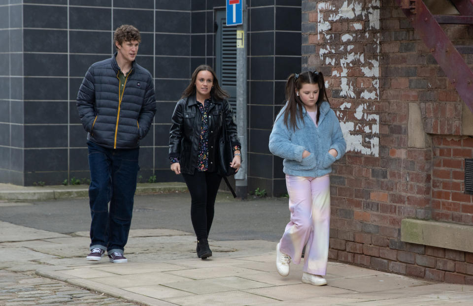 FROM ITV

STRICT EMBARGO -  No Use Before Tuesday 11th April 2023

Coronation Street - Ep 10923031

Monday 17th April 2023

As they head for the tram stop with Miley [FRANKIE-JAE SIMMONS], Faye Windass [ELLIE LEACH] and Jackson [JOSEPH ] WILLIAM EVANS] share a lingering look.   

Picture contact - David.crook@itv.com

Photographer - Danielle Baguley

This photograph is (C) ITV and can only be reproduced for editorial purposes directly in connection with the programme or event mentioned above, or ITV plc. This photograph must not be manipulated [excluding basic cropping] in a manner which alters the visual appearance of the person photographed deemed detrimental or inappropriate by ITV plc Picture Desk. This photograph must not be syndicated to any other company, publication or website, or permanently archived, without the express written permission of ITV Picture Desk. Full Terms and conditions are available on the website www.itv.com/presscentre/itvpictures/terms
