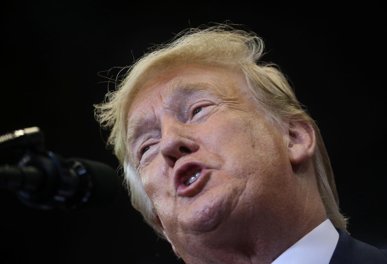 U.S. President Donald Trump speaks during a campaign rally in Cincinnati, Ohio, U.S., August 1, 2019.   REUTERS/Leah Millis