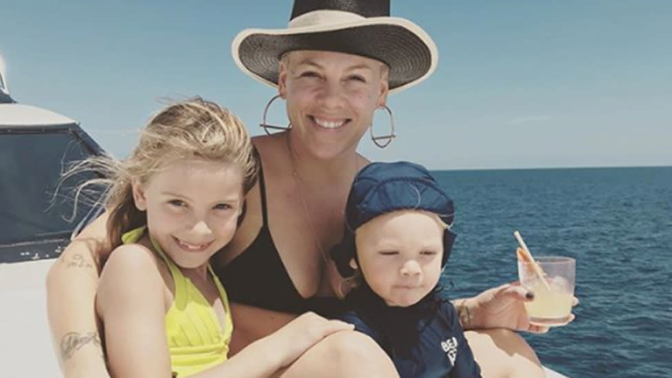 A photo of Pink and her two children.