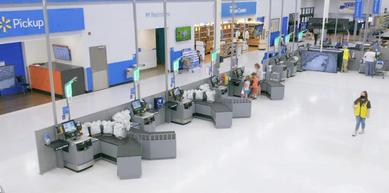 A Walmart checkout zone