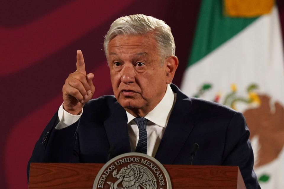 Mexico’s President Andres Manuel Lopez Obrador said he had ‘stopped the upward spiral’ of violence at a press conference on 27 December last year (Associated Press)