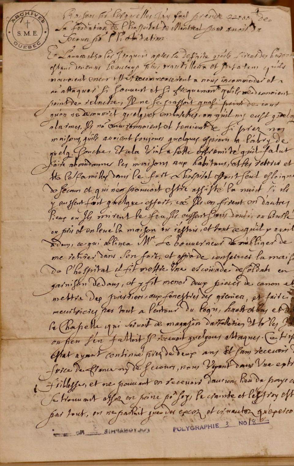 The letter by Jeanne Mance was written in 1653.