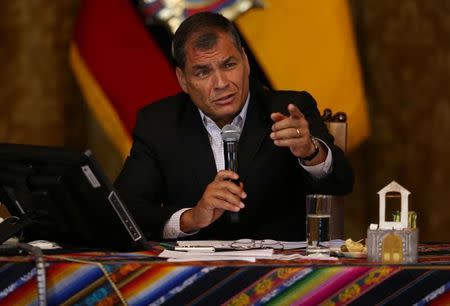 Ecuador's President Rafael Correa gives a a news conference in Quito, Ecuador, February 22, 2017. REUTERS/Mariana Bazo