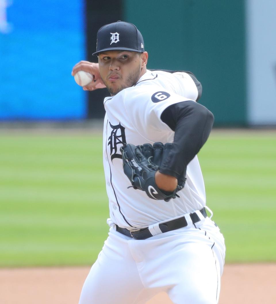 Detroit Tigers' Joe Jimenez pitches against the Minnesota Twins during the seventh inning at Comerica Park, Sunday, August 30, 2020.